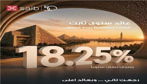 «saib» يرفع العائد السنوي على شهادة «Excellence» الثلاثية ذات العائد الثابت إلى 18.25٪