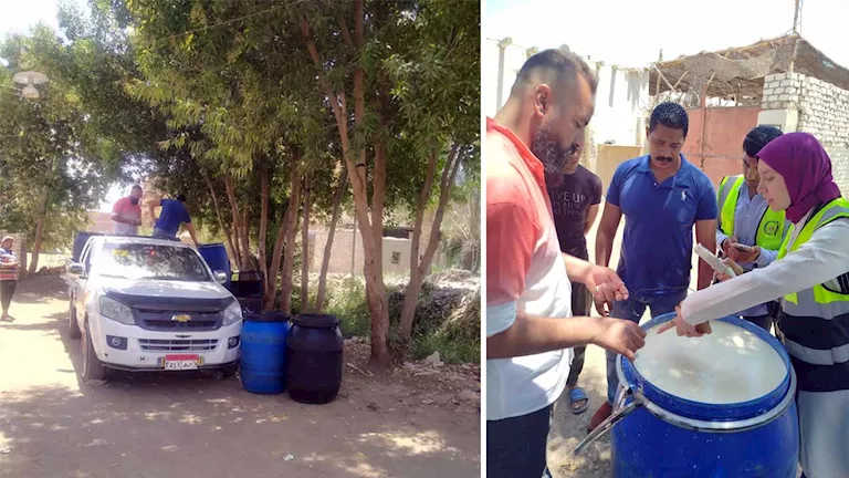 قبل طرحها بالأسواق.. ضبط طنّين من الألبان الفاسدة والمغشوشة بالفيوم (صور)